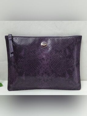 Coach Purple Leather Python Embossed Clutch Pouch